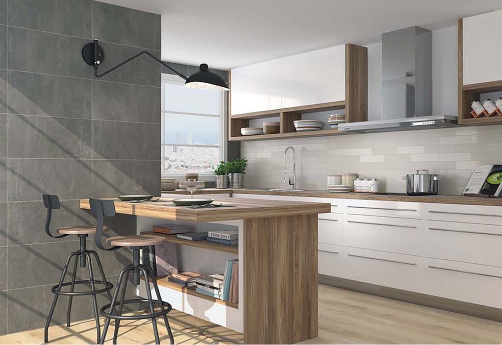 Mozaik keramične ploščice popestrijo celoten prostor 2 mozaik ploščice za kuhinjo v sivih odtenkih